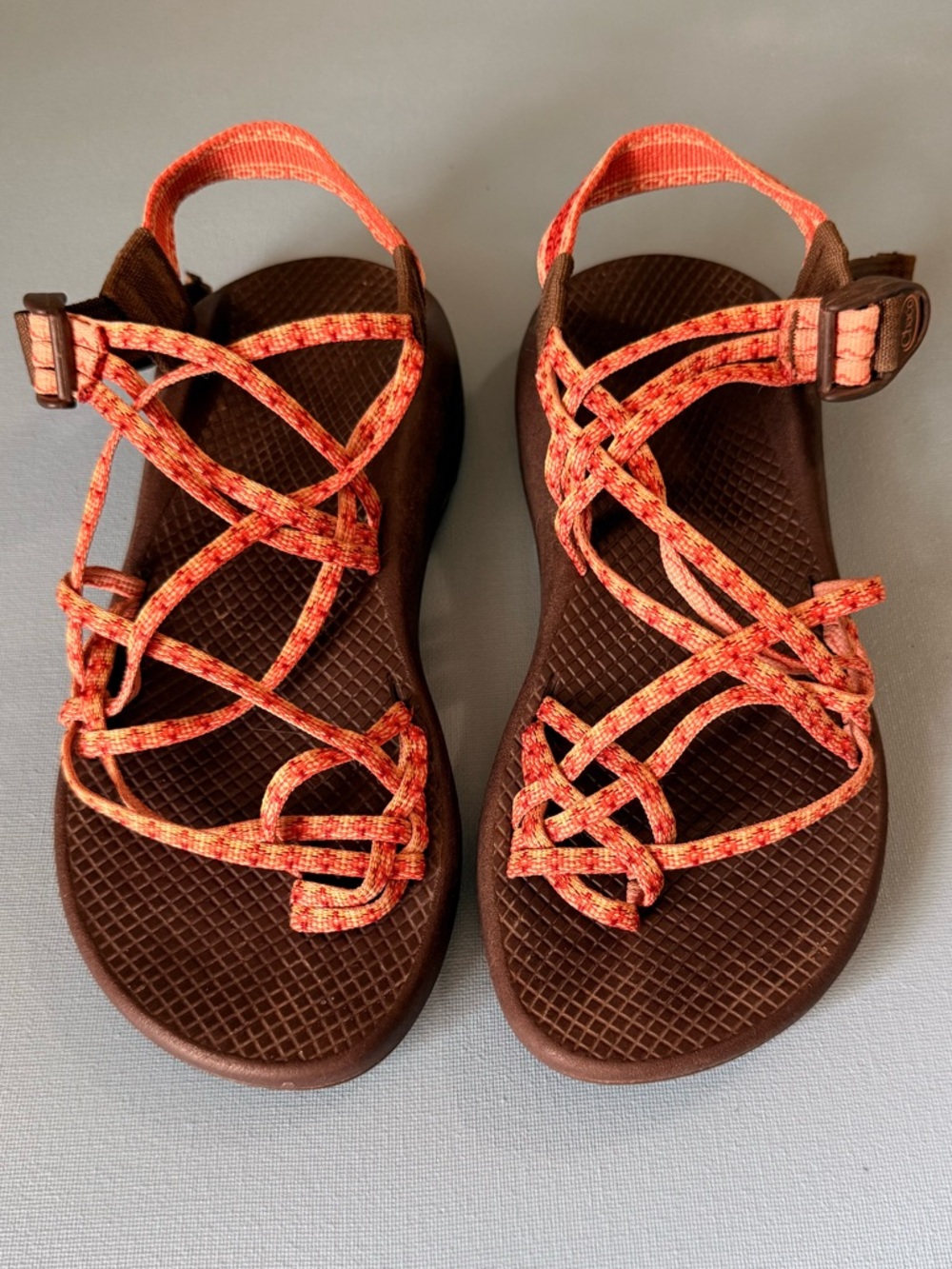 Chaco Women's Brown Sandals with Orange Patterned Straps